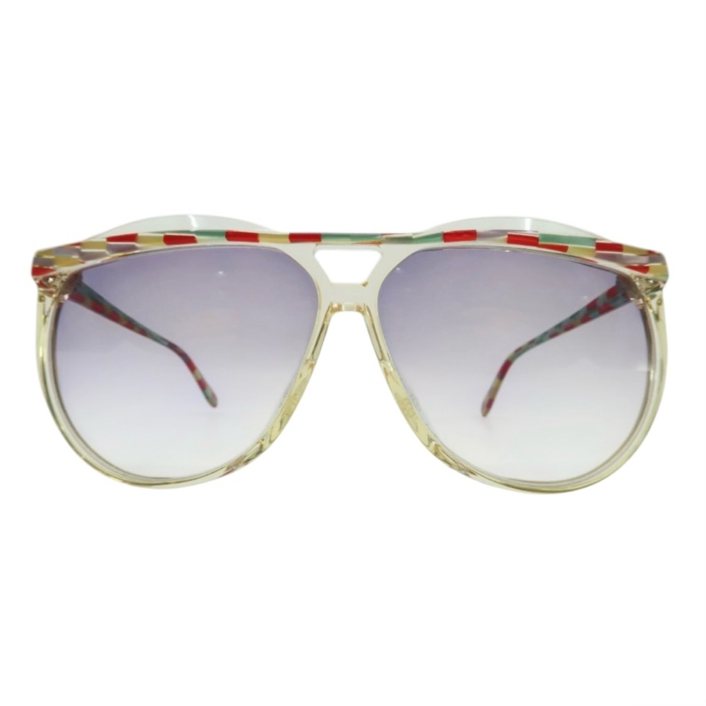 1980’s RODENSTOCK Clear Aviator Sunglasses w/ Red & Blue Brow, Made in Germany